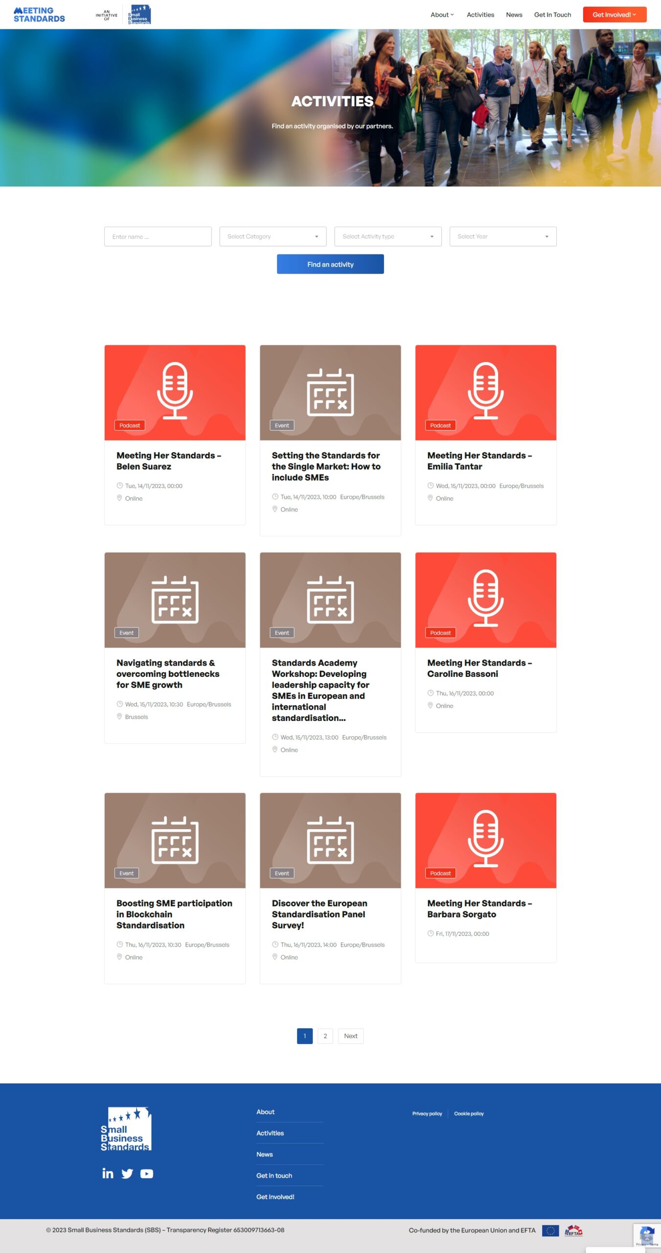 Meeting Standards events page