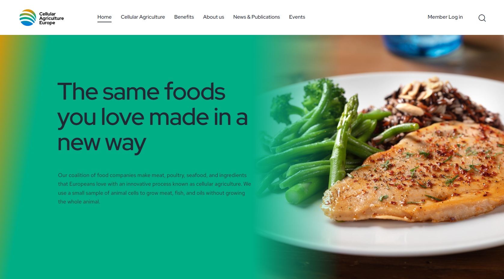 Cellular Agriculture homepage above the fold screenshot