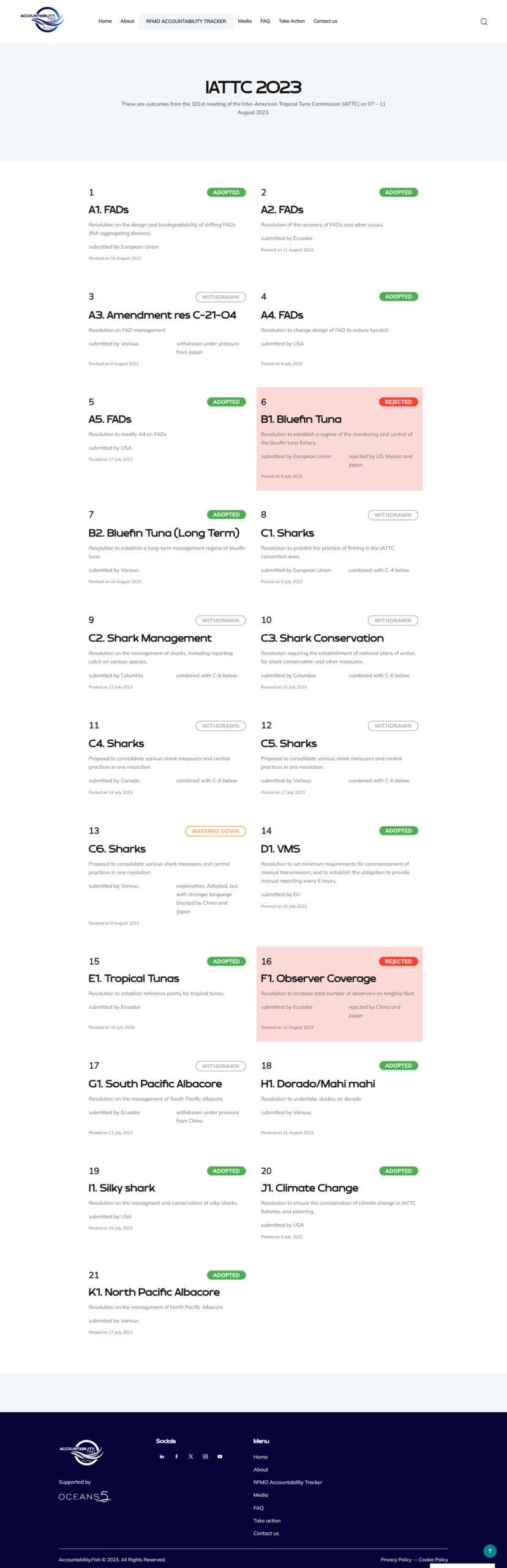 Screenshot of a RFMO and its proposals