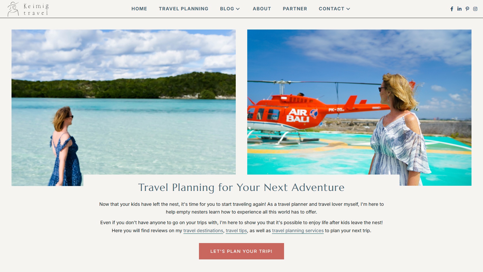 Keimig travel- above the fold homepage