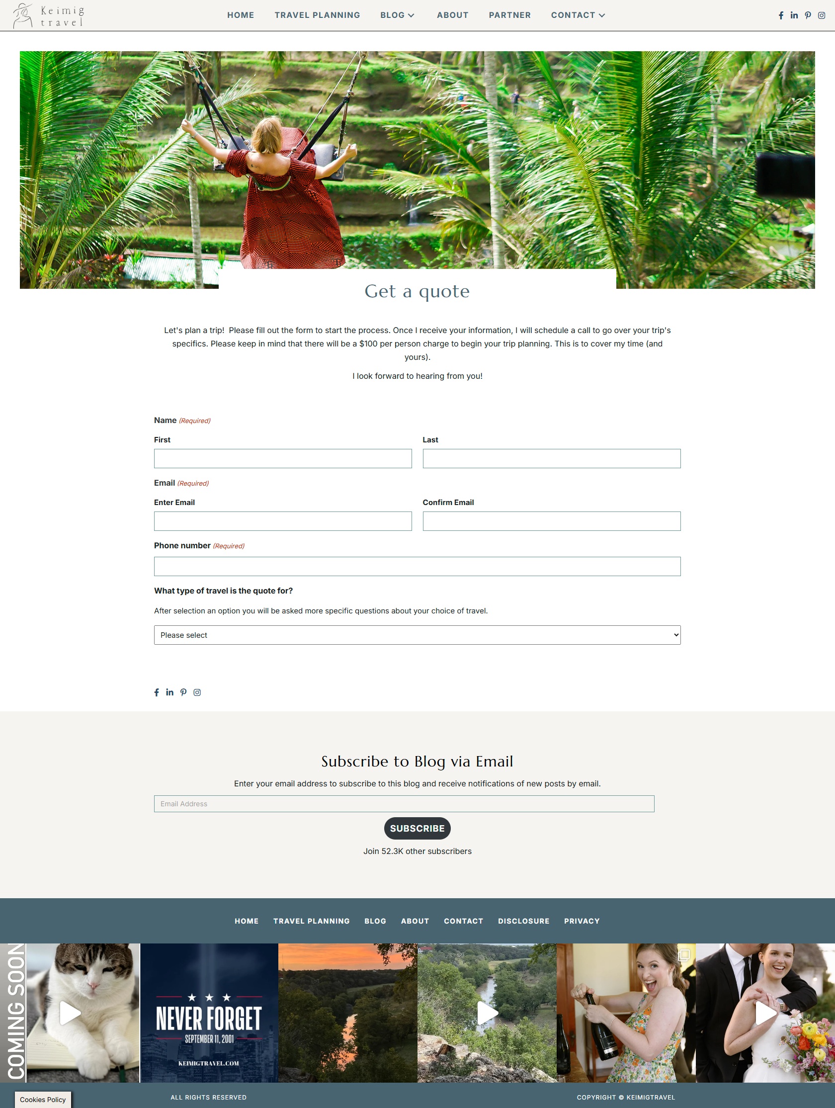 Keimig travel- Travel planning quote page