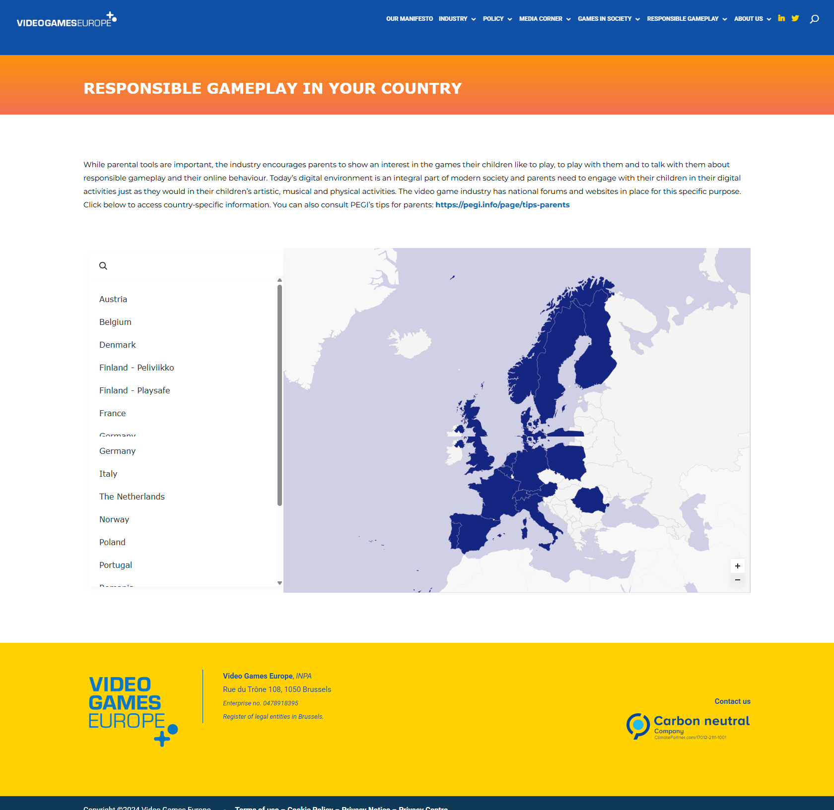 Video Games Europe - Responsible gameplay in your country - interactive map